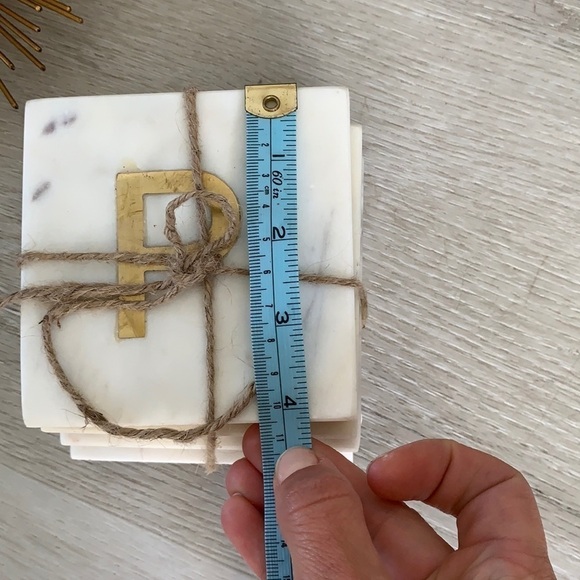 “P” West Elm Set of 4 Marble Coasters monogram - Picture 4 of 5